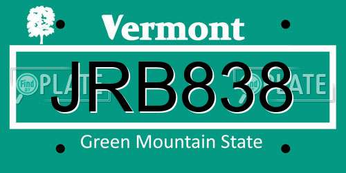 JRB838 Vermont License Plate