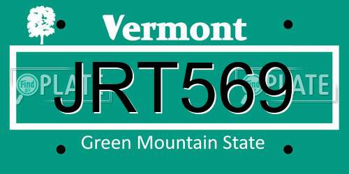 JRT569 Vermont License Plate