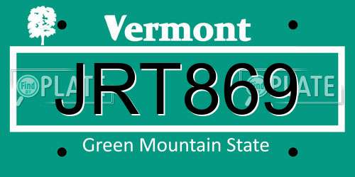 JRT869 Vermont License Plate