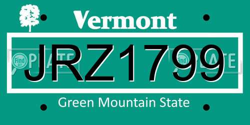 JRZ1799 Vermont License Plate
