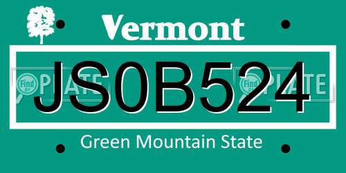 JS0B524 Vermont License Plate