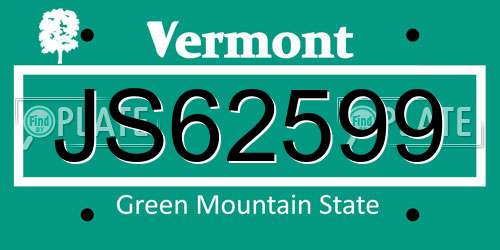 JS62599 Vermont License Plate