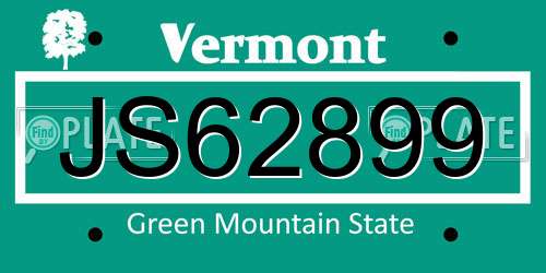 JS62899 Vermont License Plate