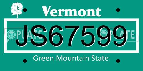 JS67599 Vermont License Plate