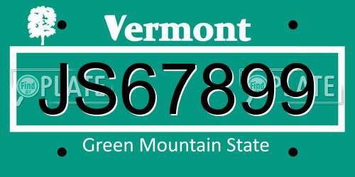 JS67899 Vermont License Plate