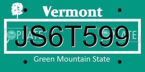 JS6T599 Vermont License Plate