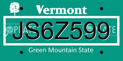 JS6Z599 Vermont License Plate