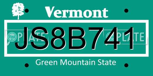 JS8B741 Vermont License Plate