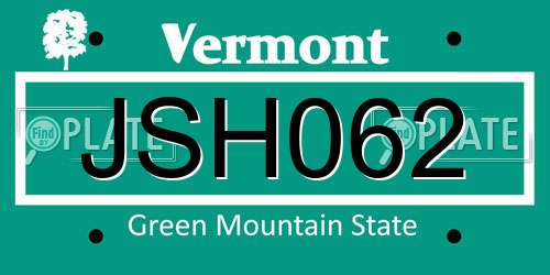 JSH062 Vermont License Plate