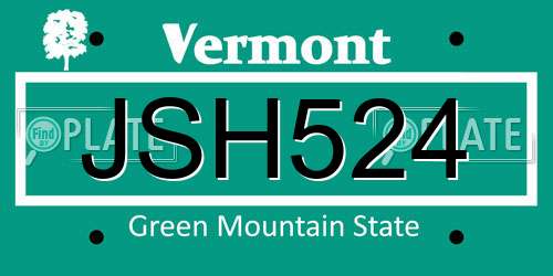 JSH524 Vermont License Plate