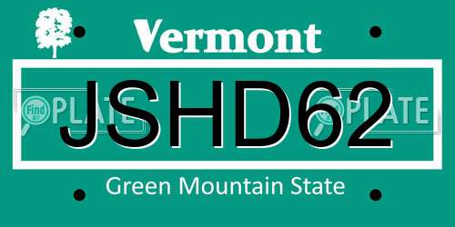 JSHD62 Vermont License Plate