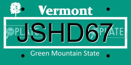 JSHD67 Vermont License Plate
