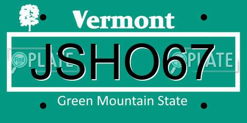 JSHO67 Vermont License Plate