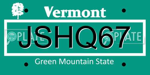 JSHQ67 Vermont License Plate