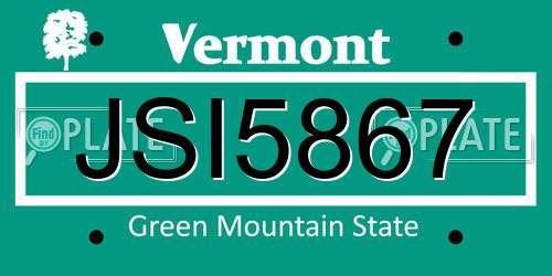 JSI5867 Vermont License Plate