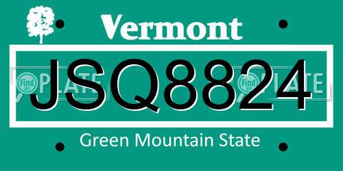 JSQ8824 Vermont License Plate