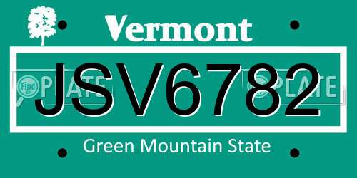 JSV6782 Vermont License Plate