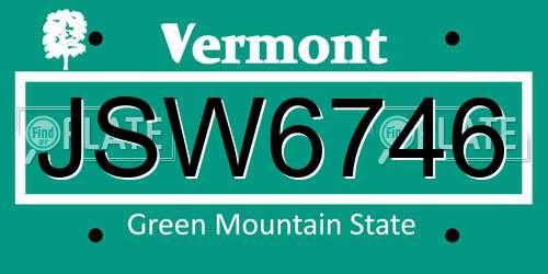 JSW6746 Vermont License Plate