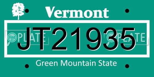 JT21935 Vermont License Plate