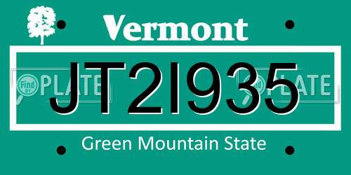 JT2I935 Vermont License Plate