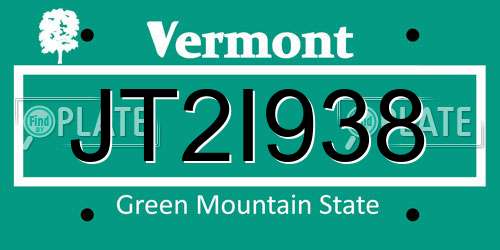 JT2I938 Vermont License Plate