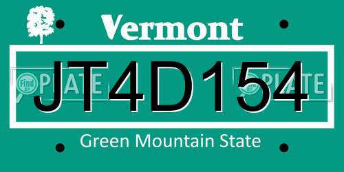 JT4D154 Vermont License Plate