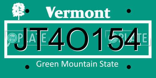 JT4O154 Vermont License Plate