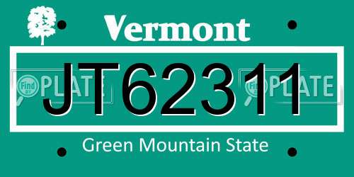 JT62311 Vermont License Plate
