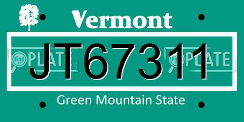 JT67311 Vermont License Plate