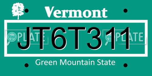 JT6T311 Vermont License Plate