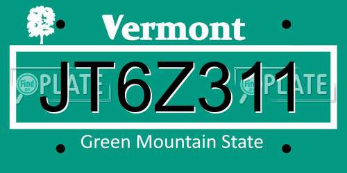JT6Z311 Vermont License Plate