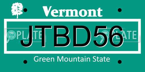 JTBD56 Vermont License Plate