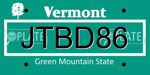 JTBD86 Vermont License Plate