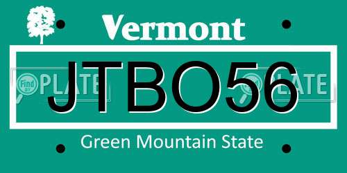 JTBO56 Vermont License Plate