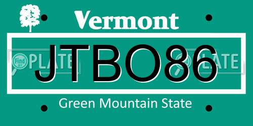 JTBO86 Vermont License Plate