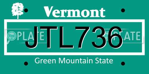 JTL736 Vermont License Plate