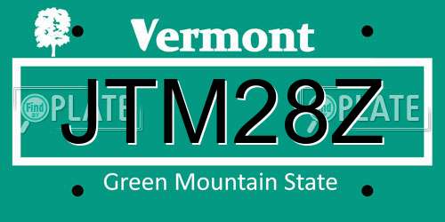 JTM28Z Vermont License Plate