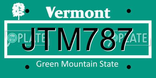 JTM787 Vermont License Plate