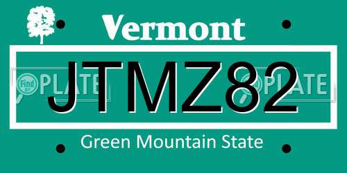 JTMZ82 Vermont License Plate
