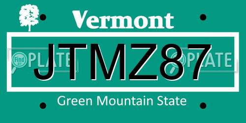 JTMZ87 Vermont License Plate