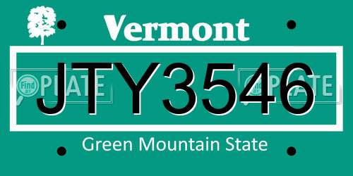 JTY3546 Vermont License Plate