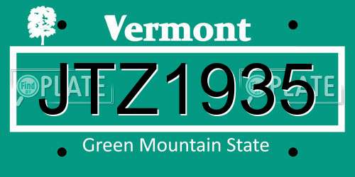JTZ1935 Vermont License Plate