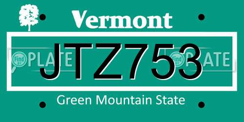 JTZ753 Vermont License Plate