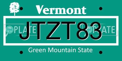 JTZT83 Vermont License Plate