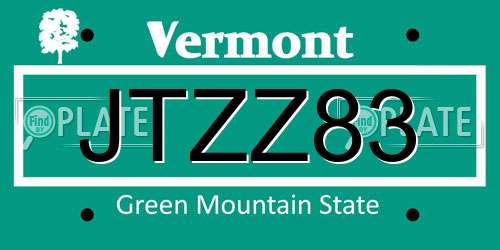 JTZZ83 Vermont License Plate