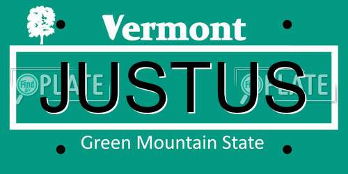 JUSTUS Vermont License Plate