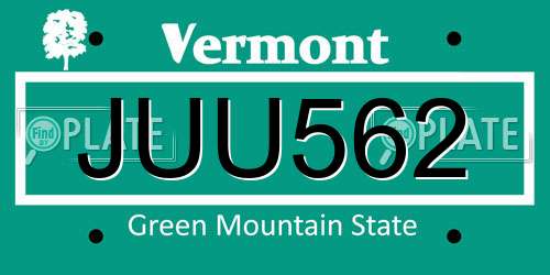 JUU562 Vermont License Plate
