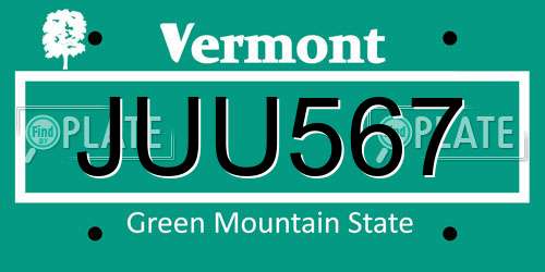JUU567 Vermont License Plate