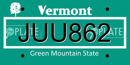 JUU862 Vermont License Plate