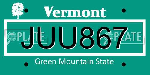 JUU867 Vermont License Plate